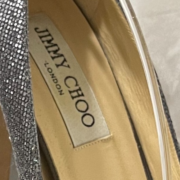 Jimmy Choo Dahlia, Dark silver Glitter peep pumps EU38.5 120mm, 3/4 platform. - Picture 9 of 10